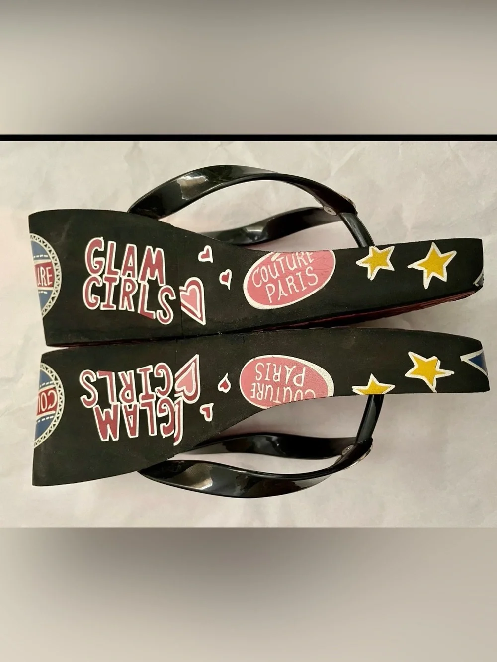 BRIGHTON Wearable Art GLAM FASHIONISTA Platform Flip Flop Graffiti SANDALS 7